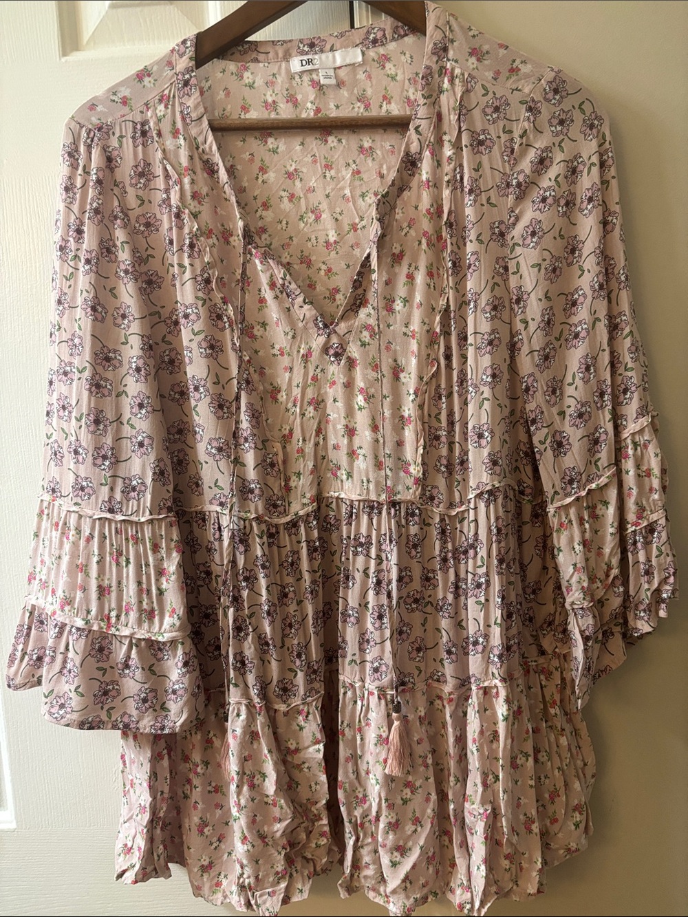 DR2 Lavender Floral Tiered Peasant Tunic